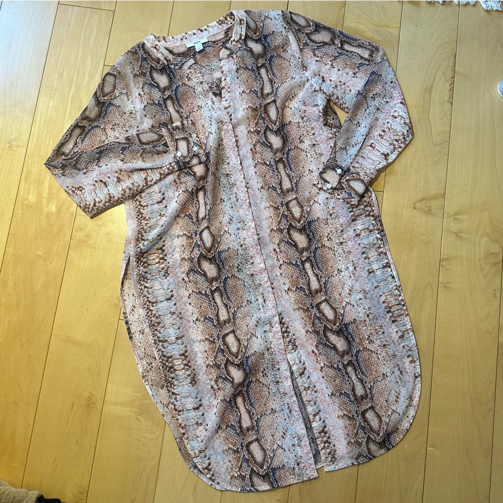 Bar III Semi-sheer Snakeskin Tunic Button Down Blouse